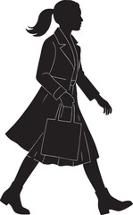 Woman walking with tote bag silhouette black
