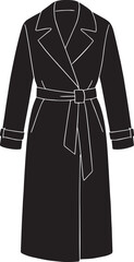 Black belted trench coat with white outline vector