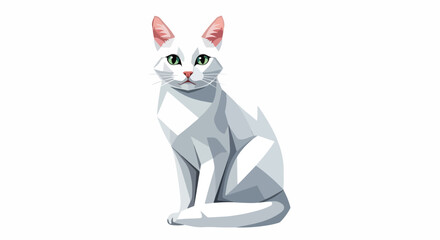 Obraz premium White cat sits and stares directly ahead with geometric facets and pure grace. White cat's cool gaze and geometric patterns give it a modern yet timeless appeal.