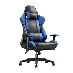 Black and Blue Leather Gaming Chair Isolated 