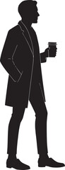 Man wearing coat holding coffee cup silhouette
