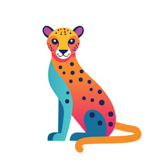 Colorful Cheetah Icon Isolated on a Transparent Background