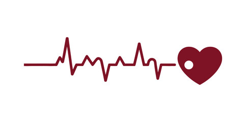 Vector art of a red heartbeat line with a heart shape at the end, isolated on white background