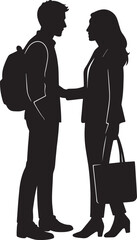 Man woman handshake briefcase backpack vector