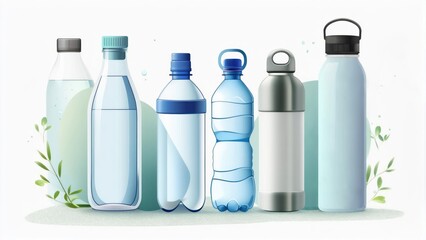 Various water bottles displayed