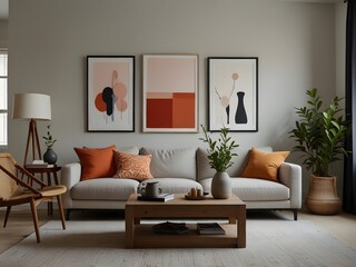 Fototapeta premium Modern living room interior with comfortable sofa and stylish furniture design