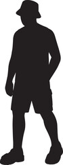 Person wearing bucket hat and shorts silhouette black