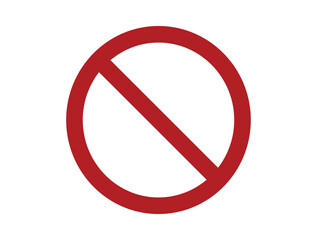 Vector art of a red prohibition sign with a circle and diagonal line, isolated on white background, indicating something is forbidden or restricted