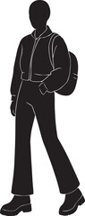 Person wearing jacket pants and backpack silhouette black