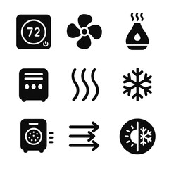 Plakat Smart Climate Control Icons. Solid, filled icons set of smart climate control: wall thermostat, fan speed icon