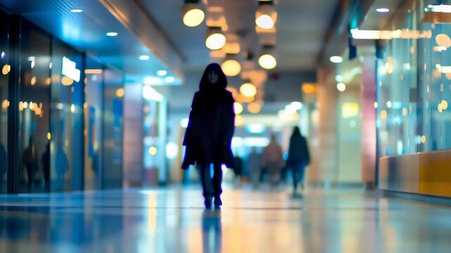 A blurry image of a city street with people walking and a few cars. Scene is somewhat mysterious and dreamy, as the people and cars are not clearly visible