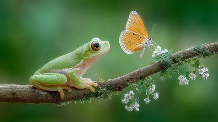Tree frog and butterfly