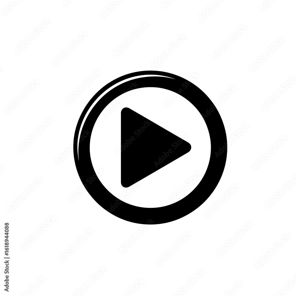 Poster black play button in a circular frame minimalist design great for media or application iconography