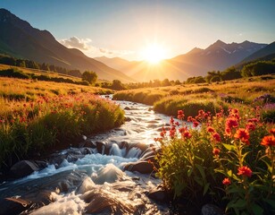 Mountain stream at sunset (2)