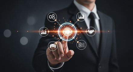Fototapeta premium Businessman interacting with CRM digital interface