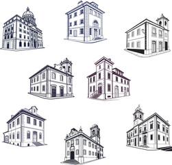 vector illustration of a building on white background set