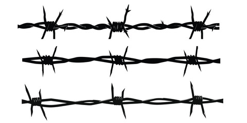 Black barbed wire silhouette vector for security, fence, prison, and danger zone designs. Clean, sharp, and editable wire element for borders and protective barriers.