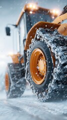 Heavy machinery clears snow during winter storm in rural area