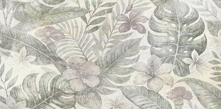 Colorful ceramic wall tiles and mural decoration. Abstract damask patchwork pattern with geometric and floral ornaments