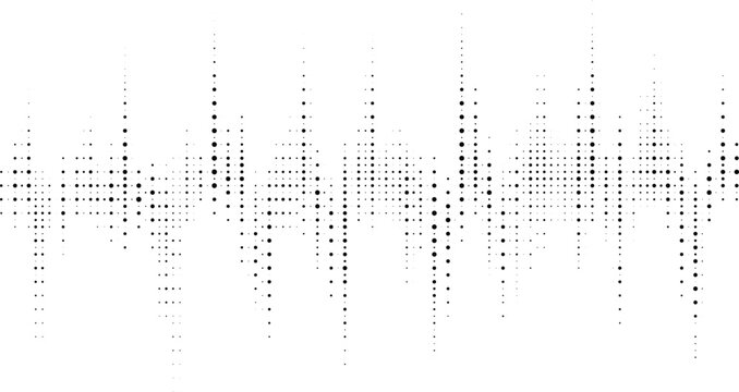 Abstract Digital Dotted Pulse Pattern Visualizing Sound Waves or Data Flow in Monochrome