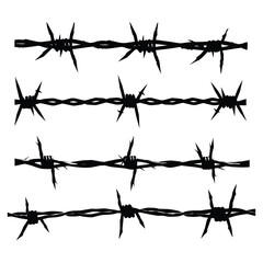 Barbed wire vector set with realistic silhouettes of sharp wire for security and fencing designs