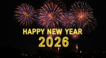 Spectacular fireworks display illuminating the night sky for a joyful happy new year 2026 celebration
