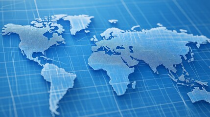 Blueprint Style World Map Global Grid Concept, geography, world map