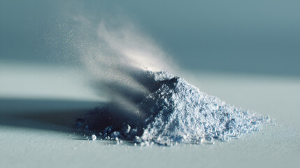 Powder mountain: Shimmering blue pigments rise from a pile, creating a magical, ethereal effect.