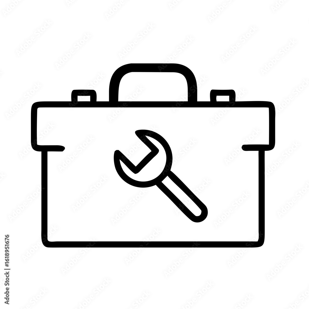Poster toolbox with wrench icon in minimalist line art style vector icon