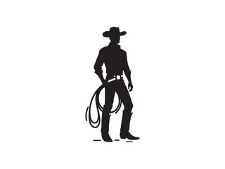 Cowboy Silhouette Holding Lasso in Western Outfit
