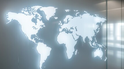 Glowing World Map Silver Wall Art, Global , Design