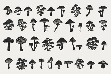 Mushroom Clipart Set – Hand-Drawn Linocut Style Autumn Forest Mushrooms for DIY, Crafts & Rustic Design