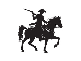 Cowboy riding horse silhouette in wild west style