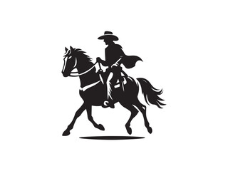 Cowboy riding horse silhouette in wild west style