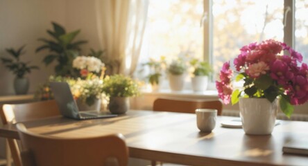Cozy Home Office with Flowers and Natural Light