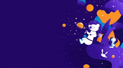 Adorable creatures float through the cosmos, with cuddly astronauts clad in space suits soaring through the galaxy in a rocket ship, discovering the wonders of the universe