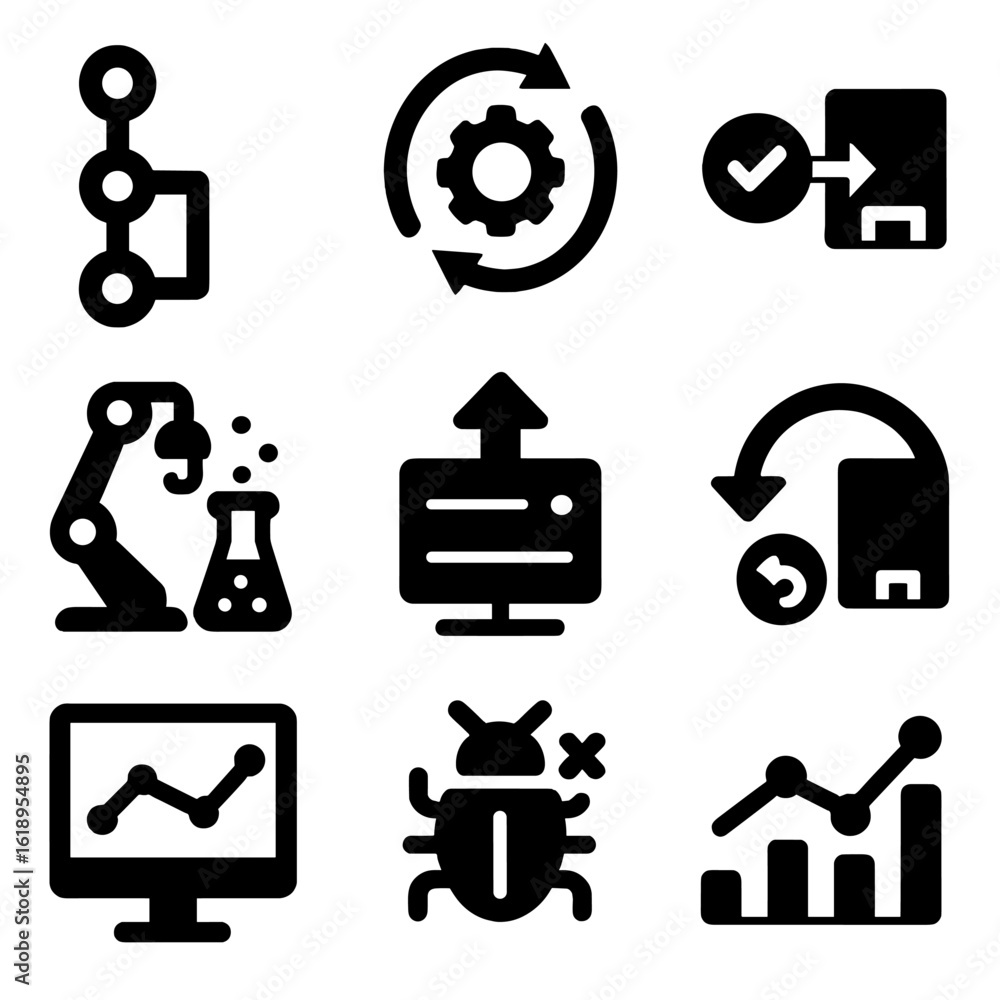 Aufkleber ci_cd icon set. solid, filled icon set of deployment and ci/cd: build pipeline, continuous integrati