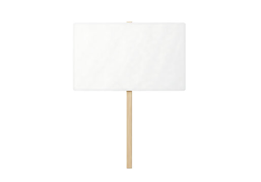 Blank white rectangular protest sign or placard on a wooden stick for rally. Isolated on transparent background, png