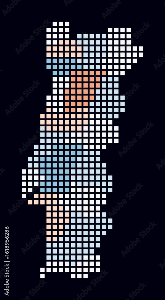 Poster portugal dotted map. digital style map of the country on dark background. portugal shape with square