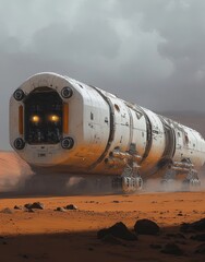 A gigantic spaceship is descending onto Mars, a colossal space craft exploring the future world