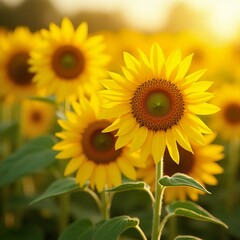 Fototapeta premium Beautiful Sunflower With Golden Petals And Dreamy Background