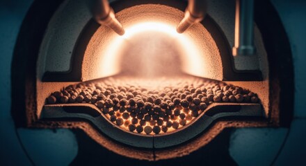 Crosssection view of catalyst bed within carbonneutral ekerosene reactor activation furnace demonstrating sustainable fuel manufacturing and thermal catalyst activation.