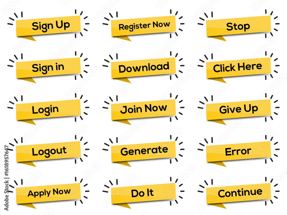 Poster vibrant yellow call to action buttons design ready for web applications and user interfaces