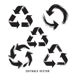 Grunge Recycle Symbols: Vector Graphics for Eco-Friendly Designs Flat vector illustration