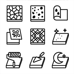 Obraz na płótnie Canvas Decorative Concrete Icons. Solid, filled icon set of decorative concrete floors: mosaic pattern, terrazzo chips, color pigments,