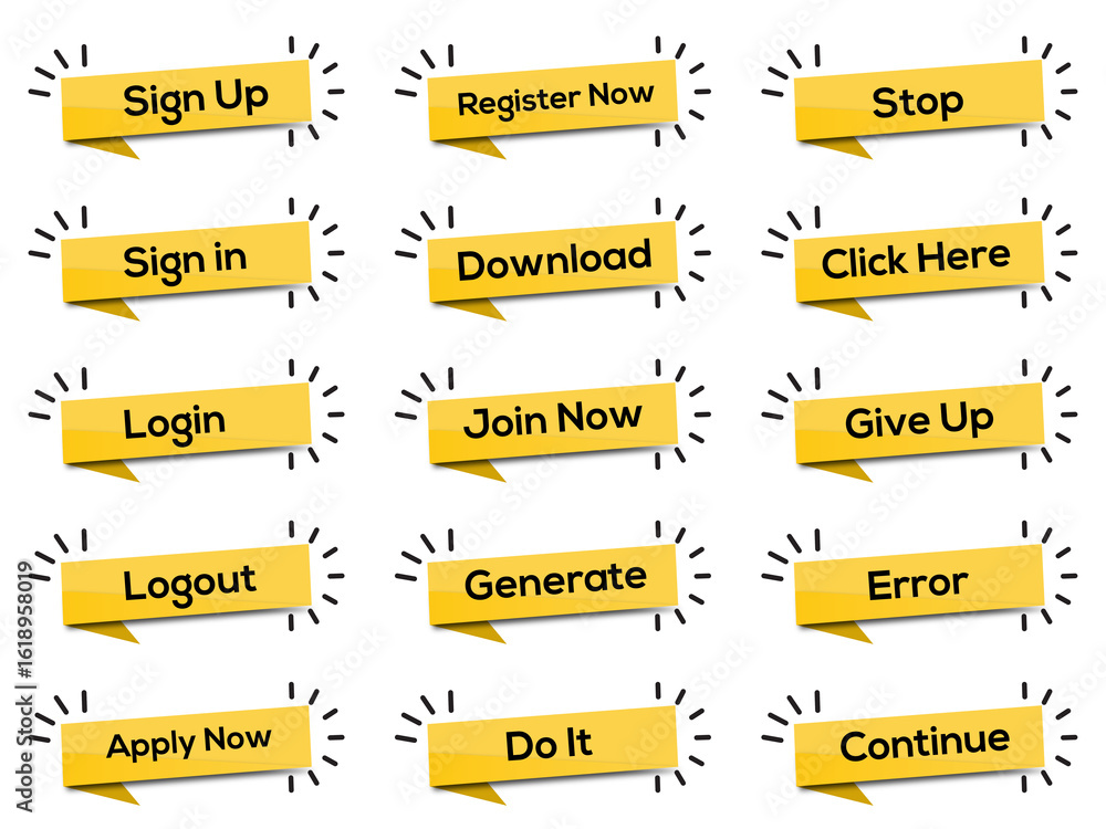 Aufkleber vibrant yellow call to action buttons design ready for web applications and user interfaces