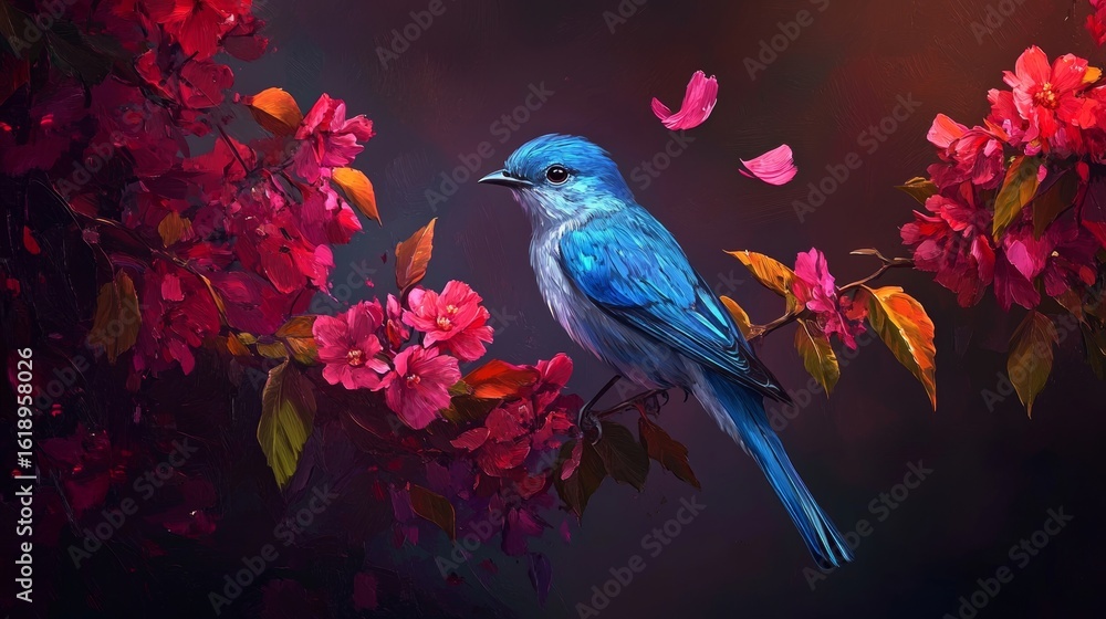 Poster the portrait of a small bird features an abstract depiction with multicolored and colorful elements 