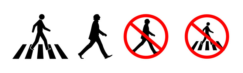 Pedestrian Safety Signs Depicting Allowed and Prohibited Crossing Actions Over Zebra Crossing