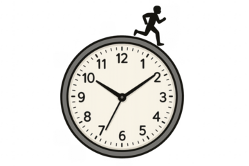 Businessman running on clock racing against time transparent background