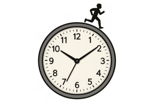 Businessman running on clock racing against time transparent background - Powered by Adobe